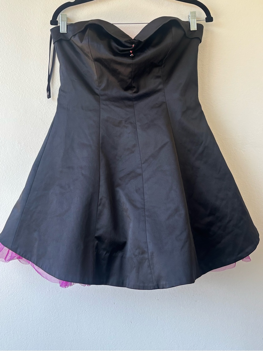 Betsey Johnson Black Strapless Party Dress with Pink Trim